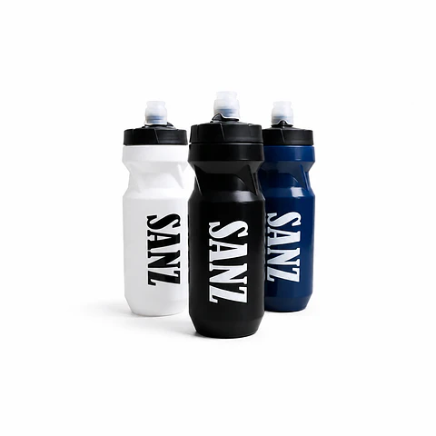 Botella Deportiva SANZ – Hidratación para Entrenamiento | Blanca, Azul y Negra