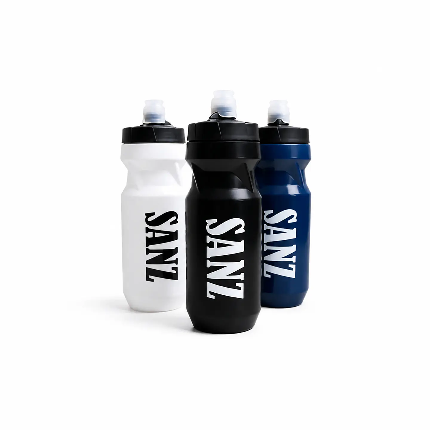 Botella Deportiva SANZ – Hidratación para Entrenamiento | Blanca, Azul y Negra 1
