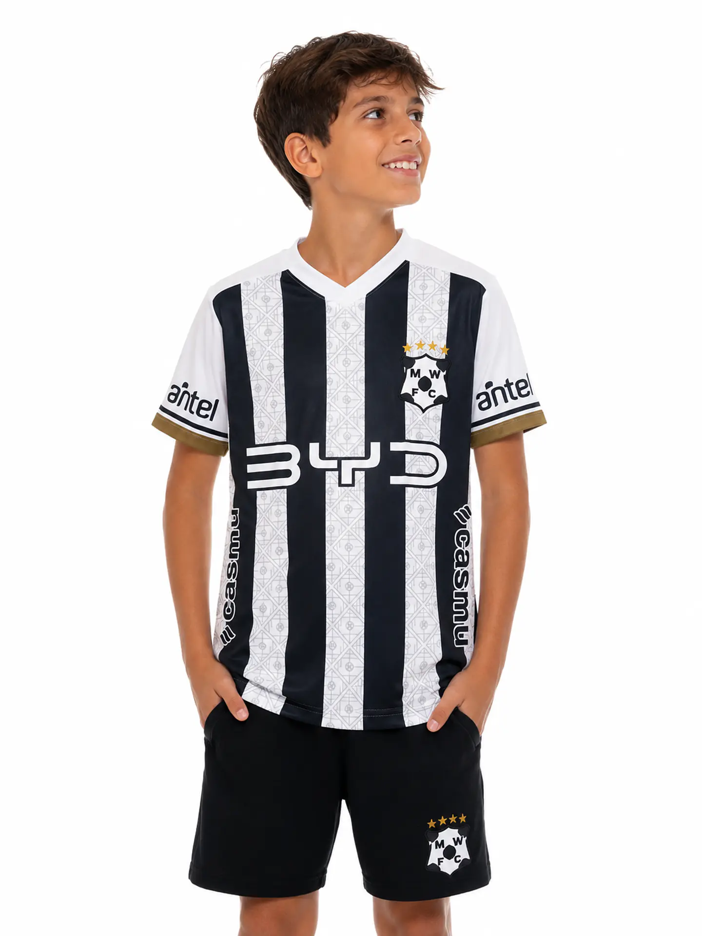 Camiseta Montevideo Wanderers Niño Blanca y Negra 1