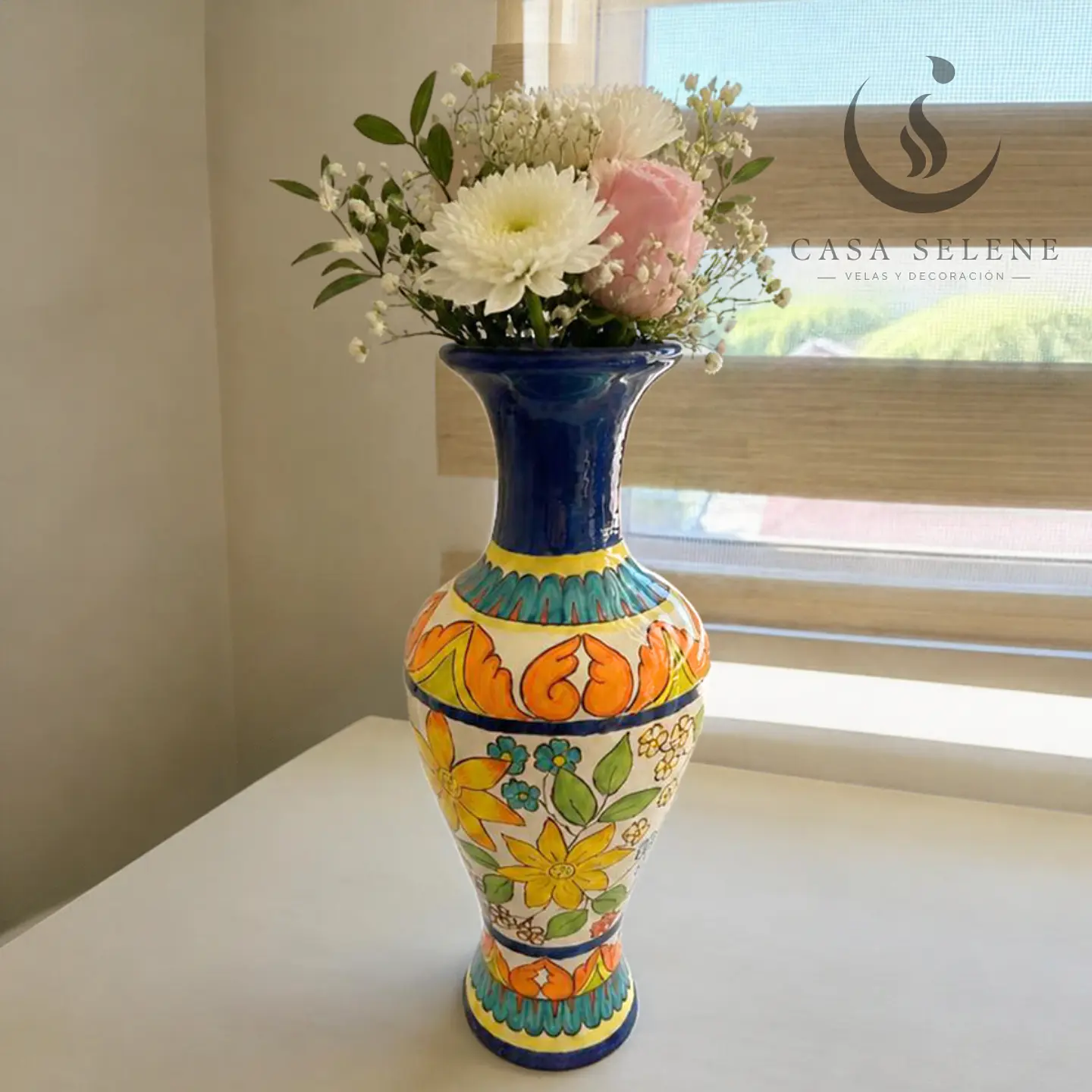 Florero Mediterráneo en Cerámica Pintada a Mano 1