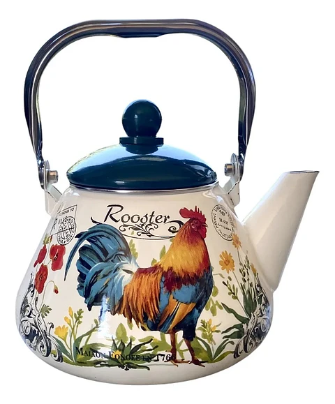 Tetera Vintage Enlozada Rooster Marca Aleppo 1,5 Lts. Verde