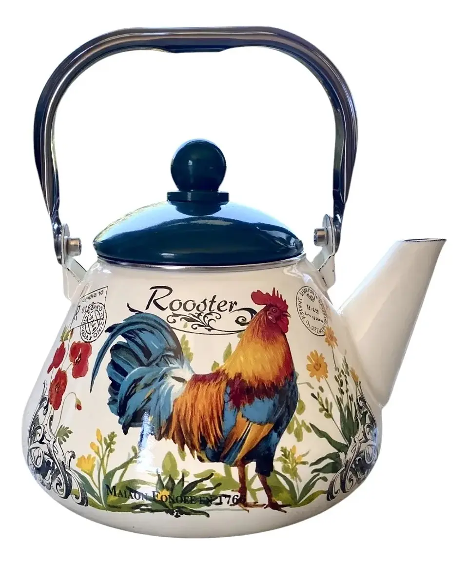 Tetera Vintage Enlozada Rooster Marca Aleppo 1,5 Lts. Verde 1