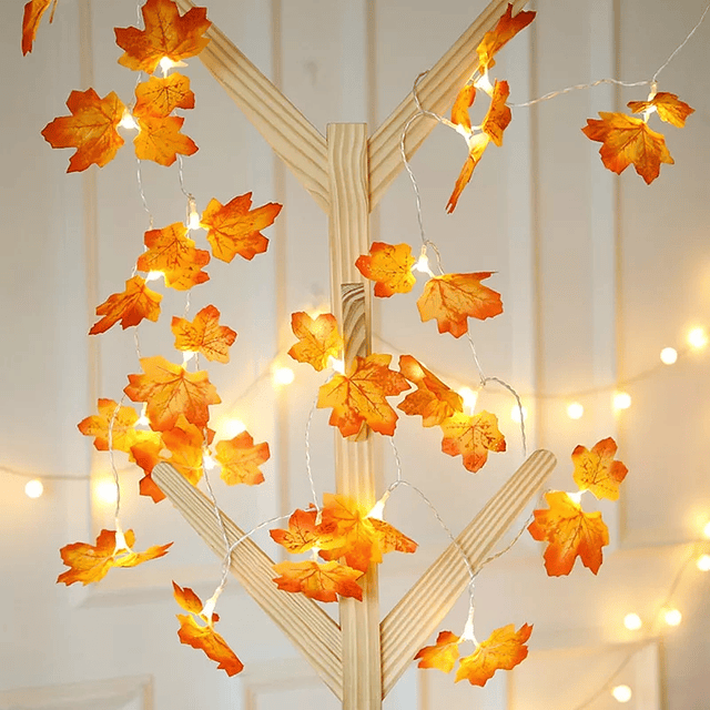 2x Guirnalda hojas de otoño con pilas- CYBER