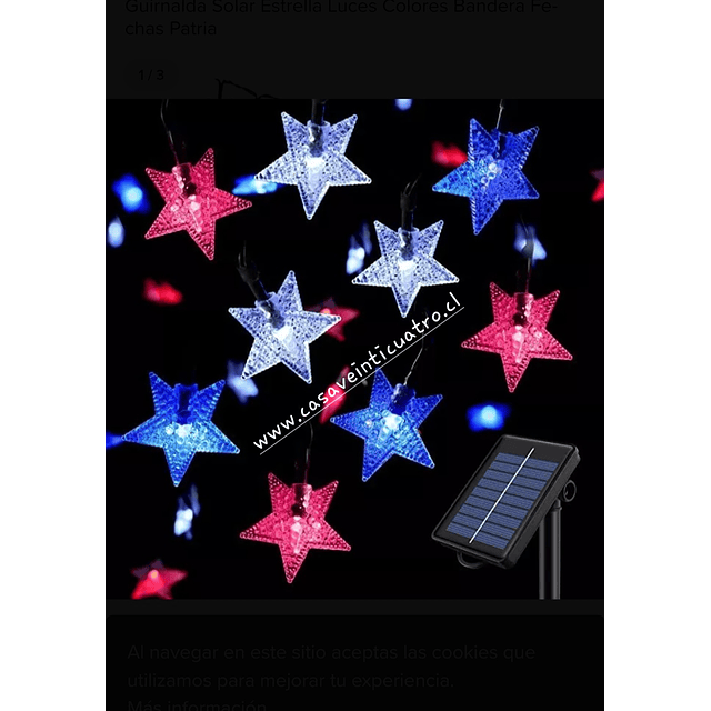 Guirnalda solar tricolor fiestas patrias 10mt 100led dieciocho septiembre 