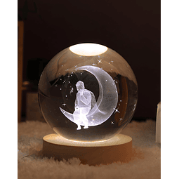  Lámpara El Principito luna,  Esfera de cristal El principito- luz cálida MADERA- 10cm