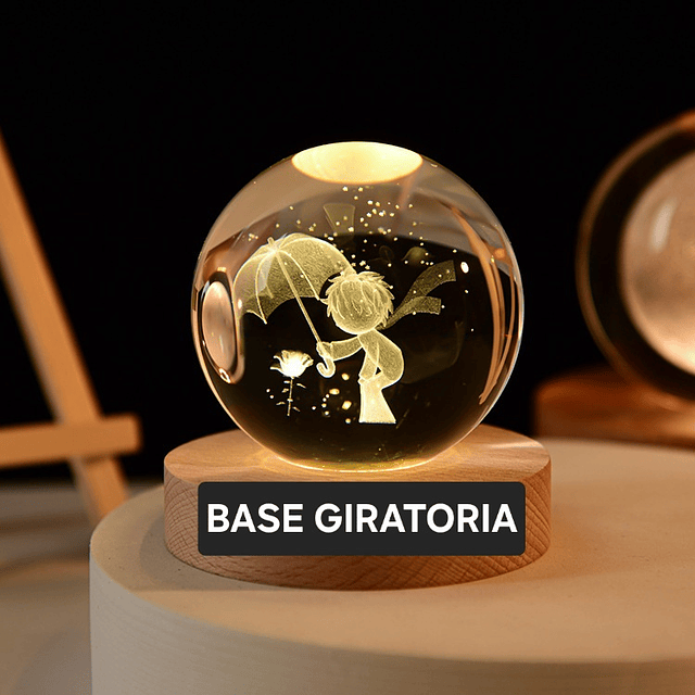  Lámpara El Principito paragua rosa,  Esfera de cristal giratoria CHICA El principito- luz cálida