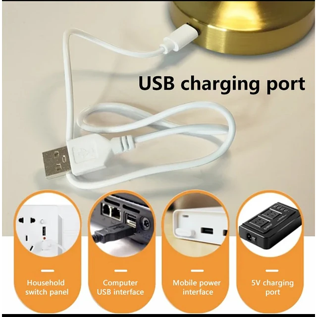 2xLámparas metal PLATA de tocador, velador, mesa, arrimo. Recargable con usb CYBER