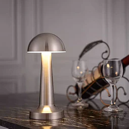 2xLampara hongo PLATA mushroom recargable touch metal, estilo minimalista CYBER