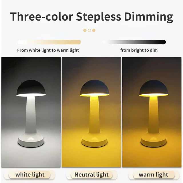 2xLampara hongo DORADO mushroom recargable touch metal, estilo minimalista CYBER