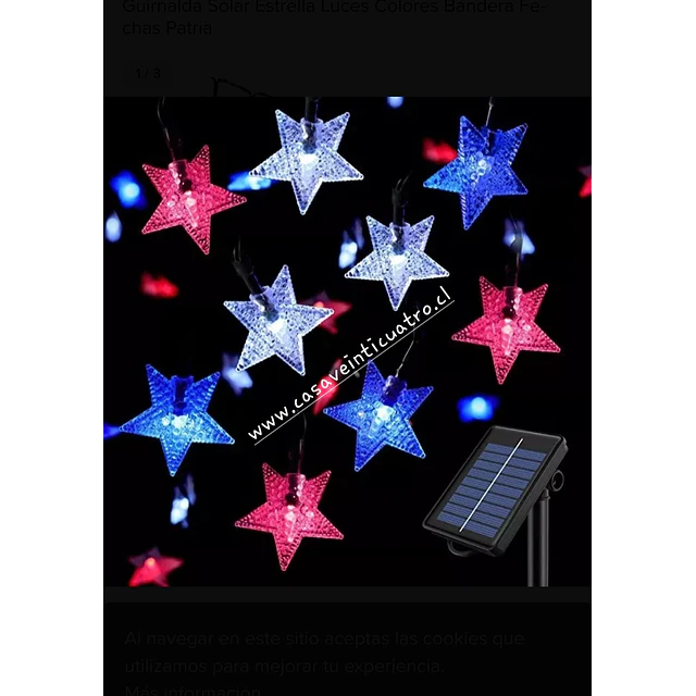 Guirnalda solar tricolor fiestas patrias 10mt 100led dieciocho septiembre