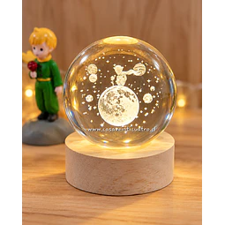  Lámpara El Principito Rosa Luna,  Esfera de cristal El principito- luz cálida MADERA