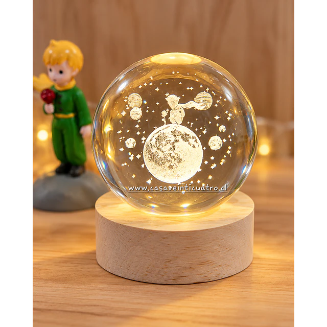  Lámpara El Principito Rosa Luna,  Esfera de cristal El principito- luz cálida MADERA