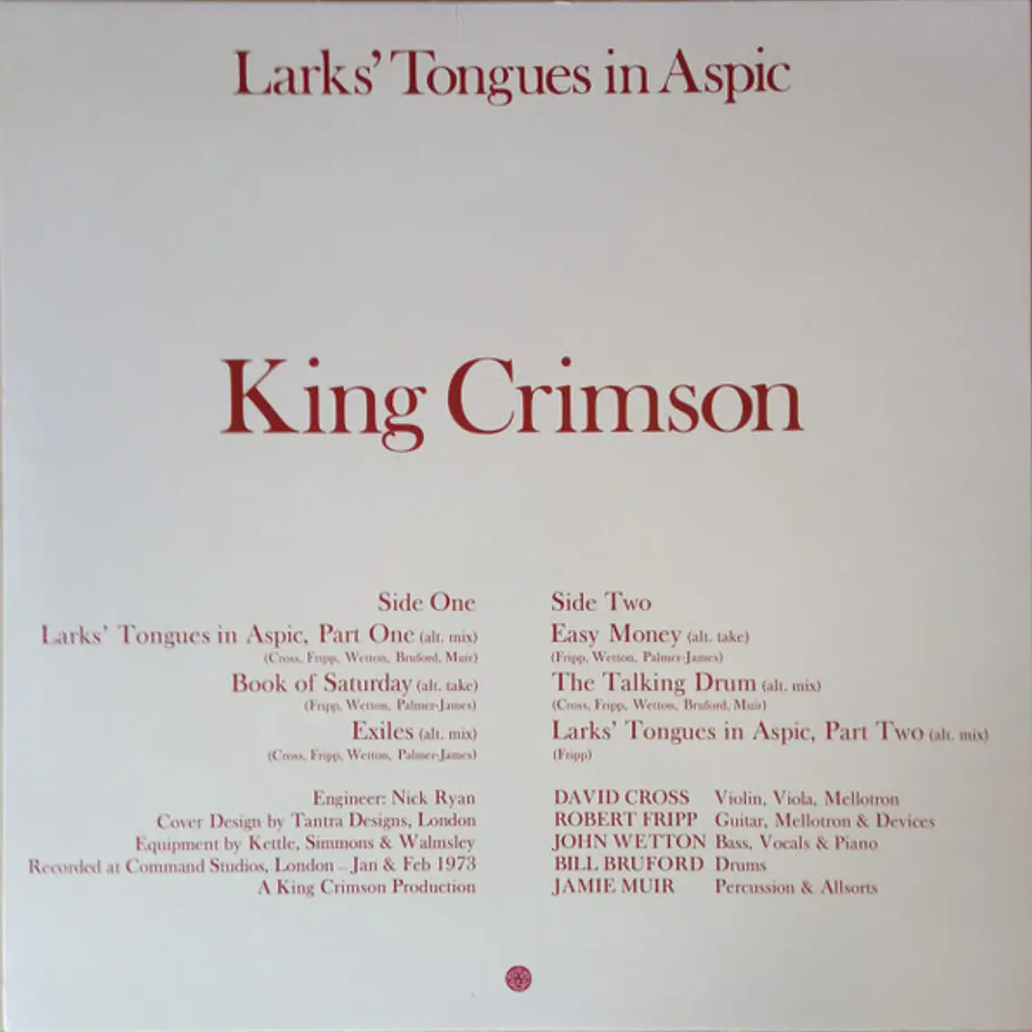 King Crimson – Larks' Tongues In Aspic (Alternative Takes And Mixes) 2