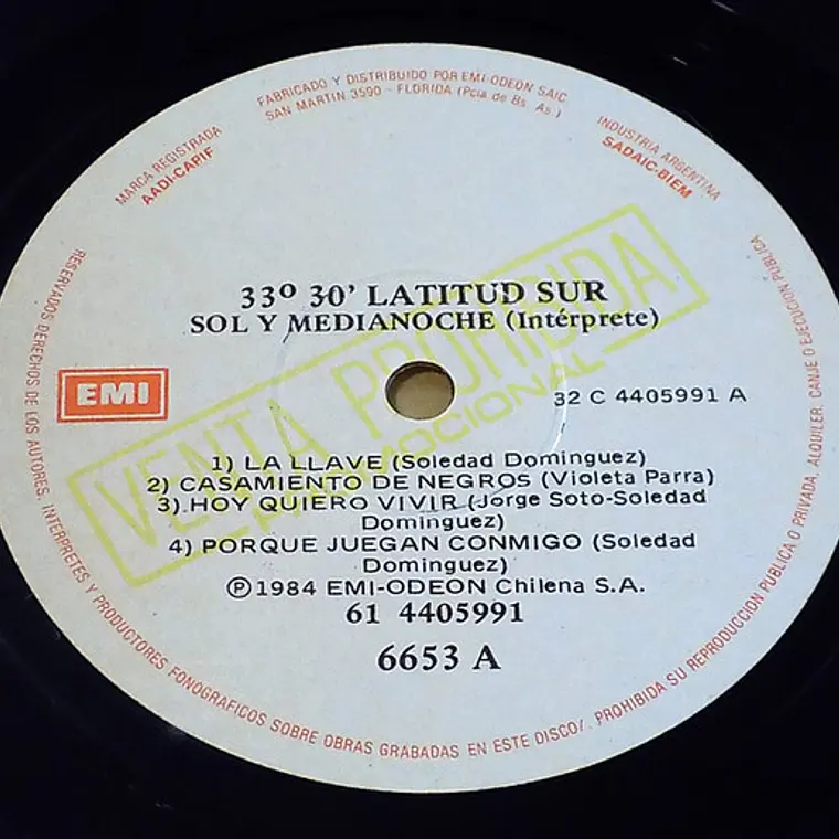 Sol Y Medianoche – 33°30' Latitud Sur / EDICION ARGENTINA DE COLECCION 3