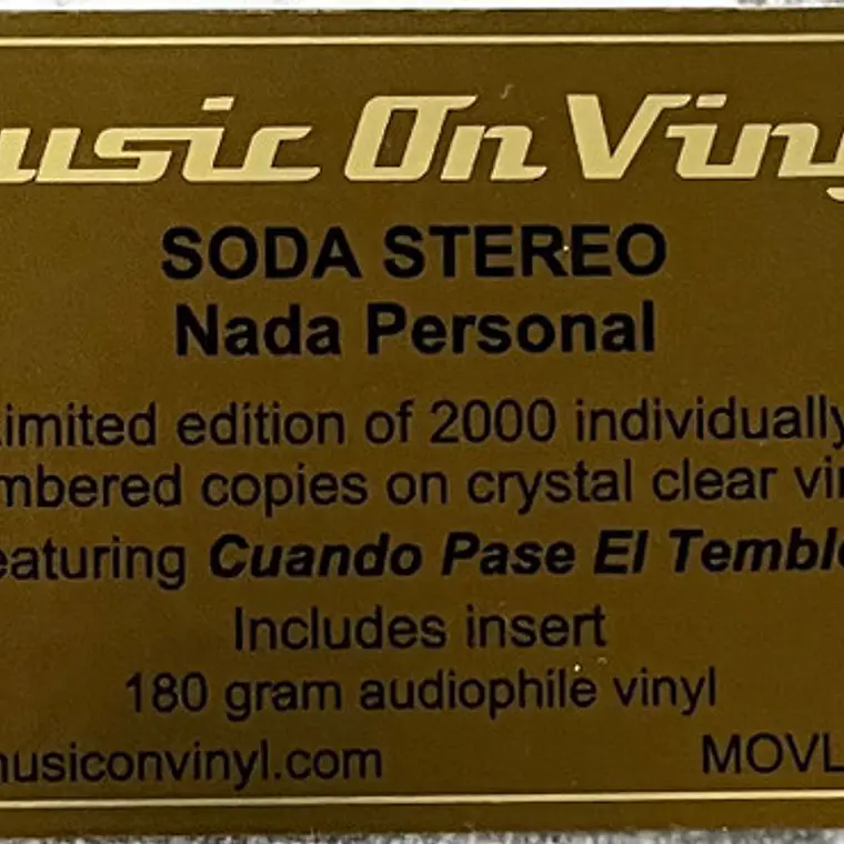 Soda Stereo / Nada Personal  MUSIC ON VINYL COLOR NUMERADO 2