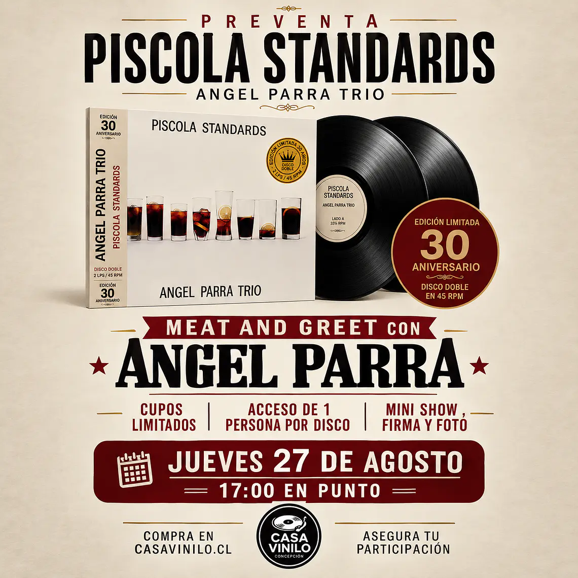 Angel Parra Trío – Piscola Standards.  2LP 45RPM EDICION LIMITADA NUMERADA / MEAT AND GREET / ACCESO 1 PERS. POR COMPRA .  3