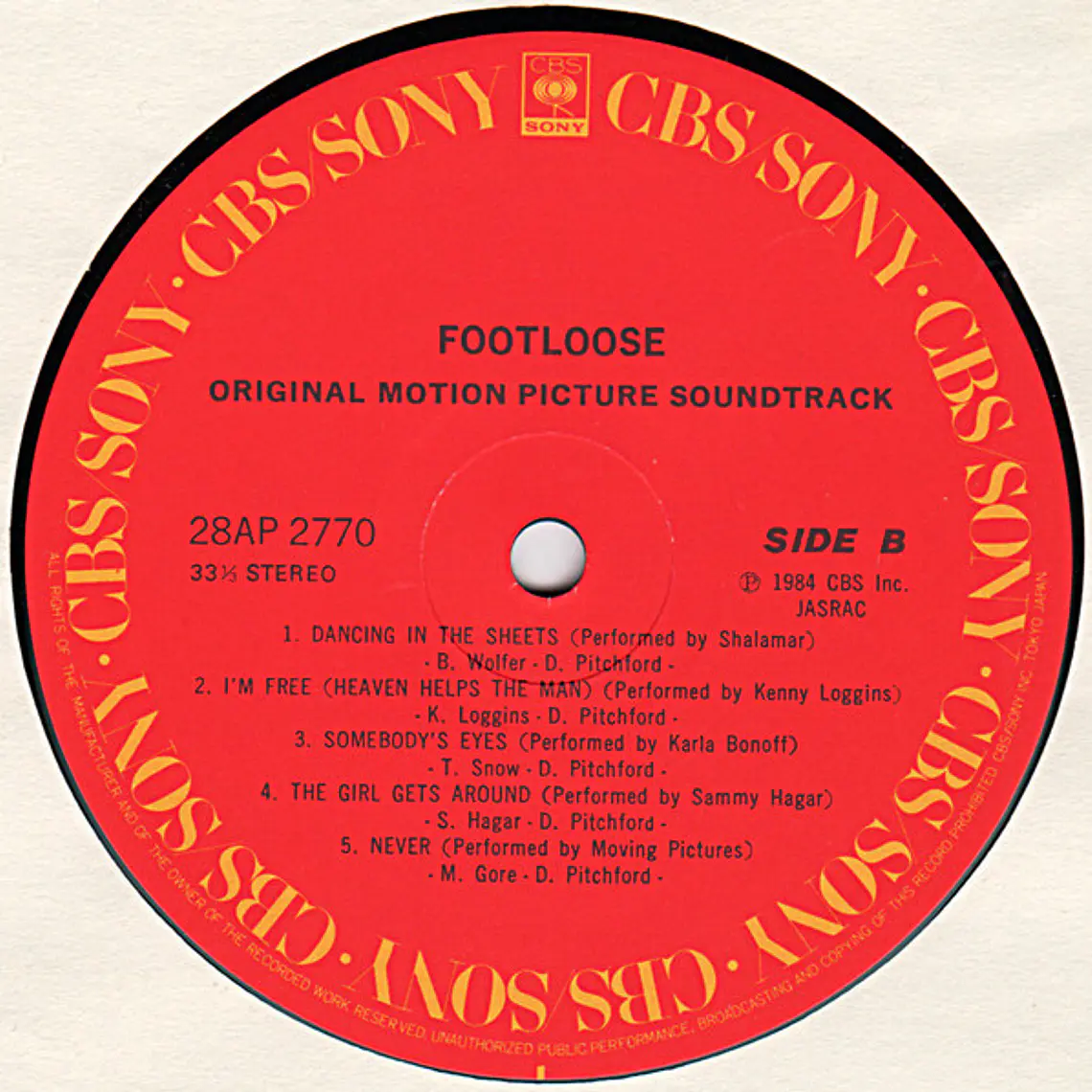 Various – Footloose (Original Motion Picture Soundtrack) /NM/JAPON/NO OBI 2