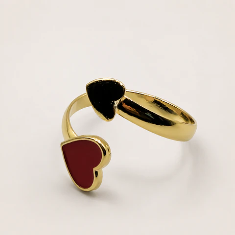 Anillo Doble Corazón Bañado en Oro