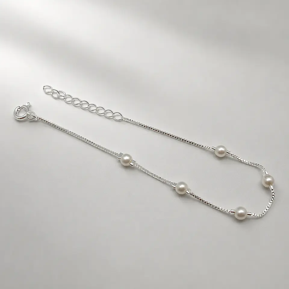Pulsera Perlas Veneciana Plateada 1