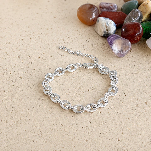 Pulsera Candado Eslabones Plateada