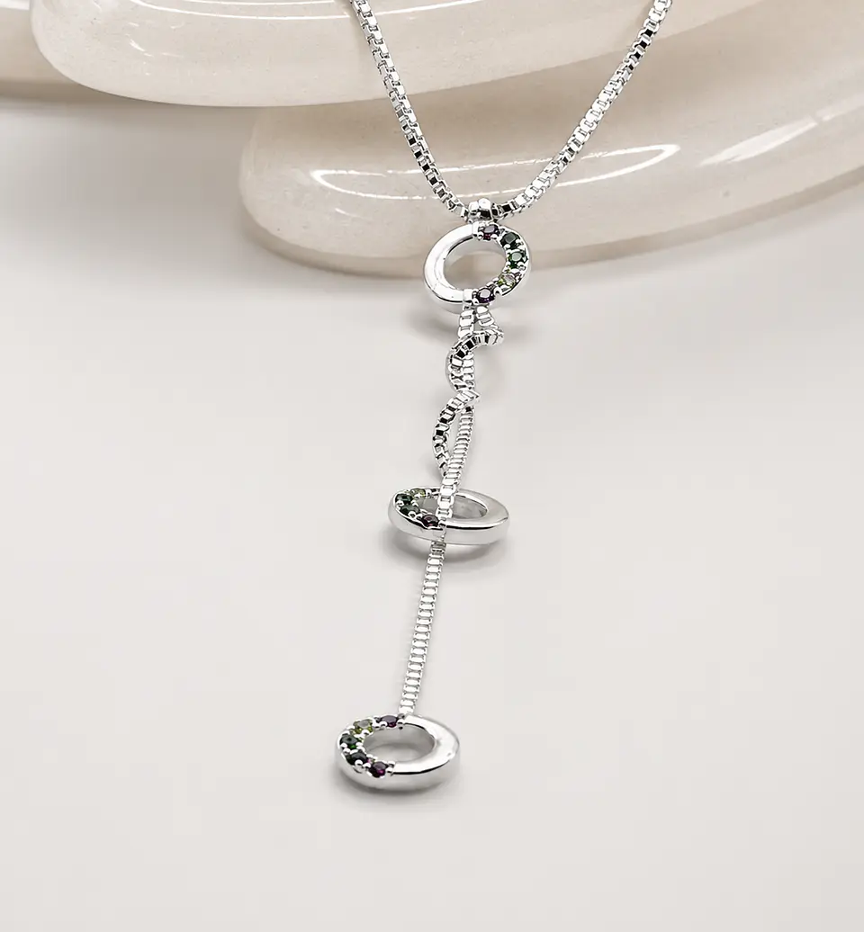 Collar Cascada Círculos Bañado en Plata 3