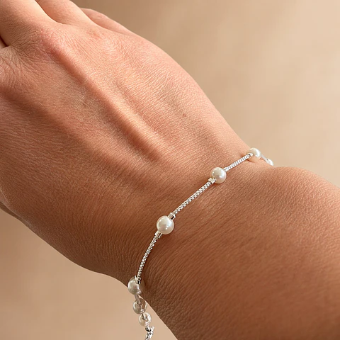 Pulsera Perlas Veneciana Bañada en Plata