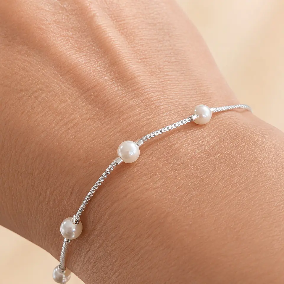 Pulsera Perlas Veneciana Bañada en Plata 3