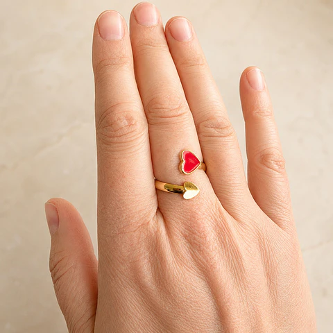Anillo Doble Corazón Bañado en Oro