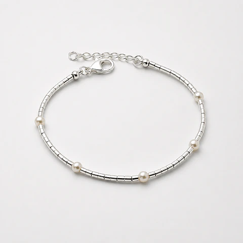 Pulsera Mostacillas y Perlas Bañada en Plata