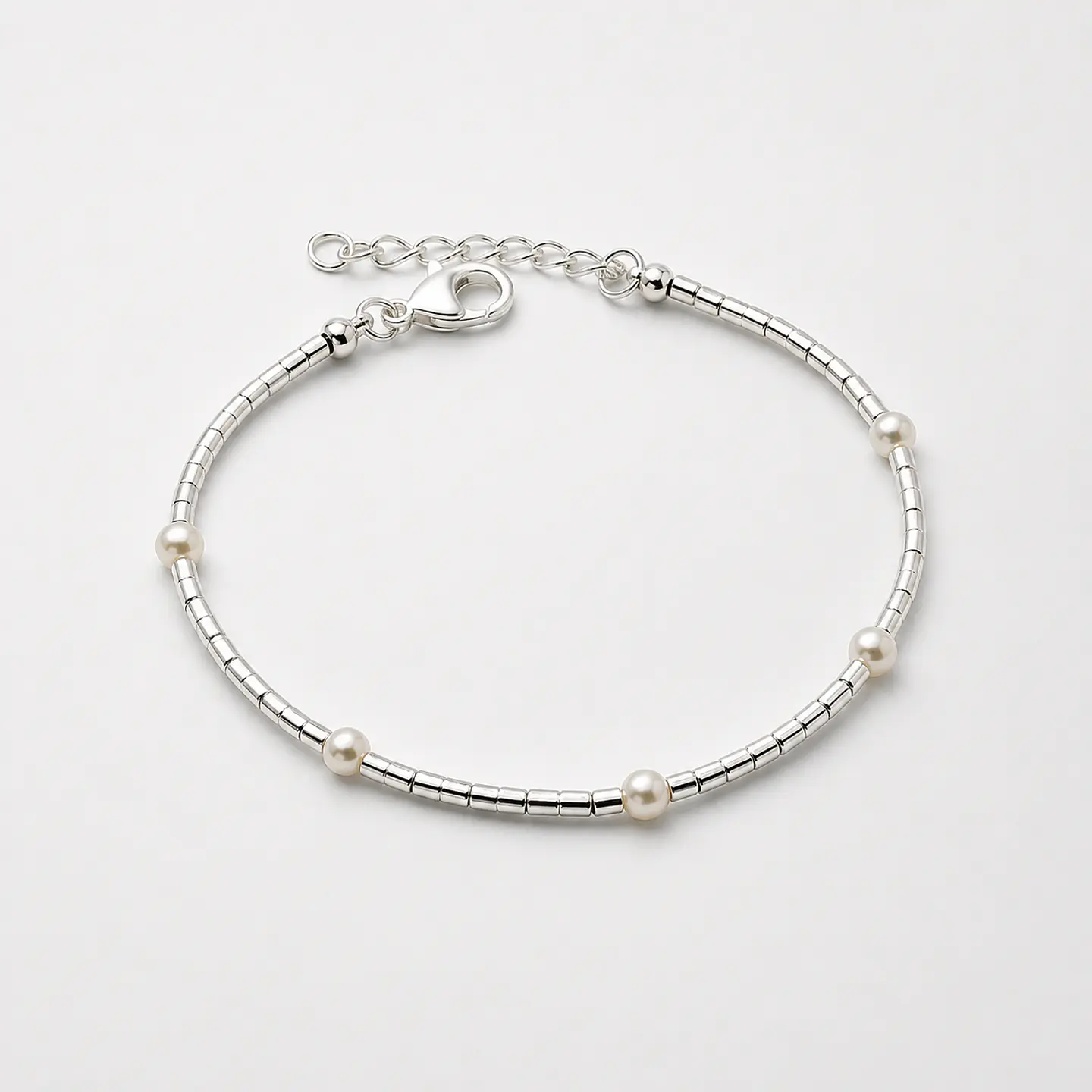 Pulsera Mostacillas y Perlas Bañada en Plata 1