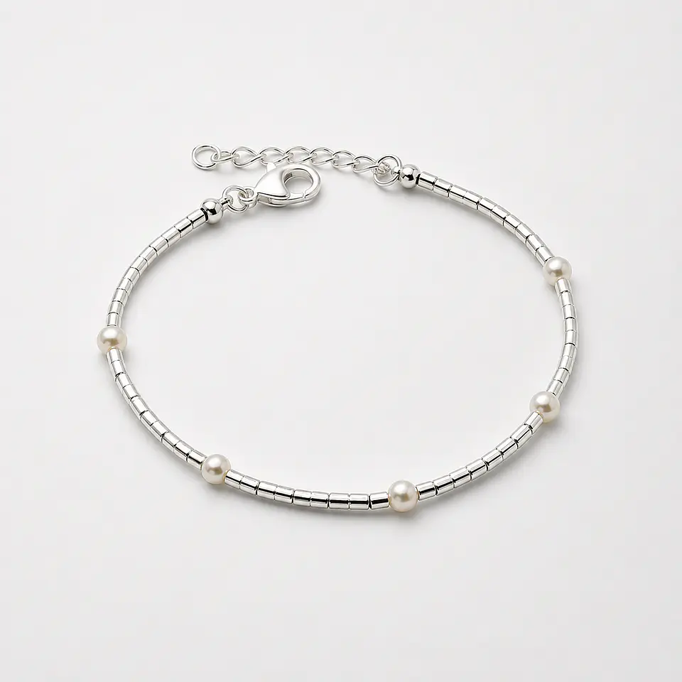 Pulsera Mostacillas y Perlas Bañada en Plata 1