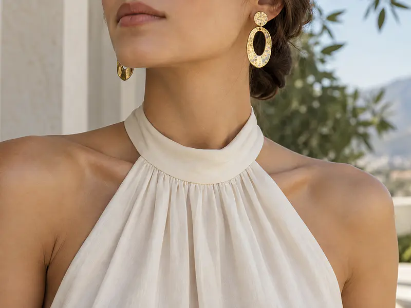 Qué joyas usar con escote halter: guía para equilibrar el look