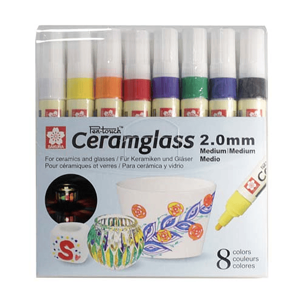 Set Marcador Ceramglass para Porcelana y Vidrio 2.0 mm.8 Colores 