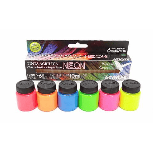 Pintura Acrilica 10ml. Set 6 Colores Neon 