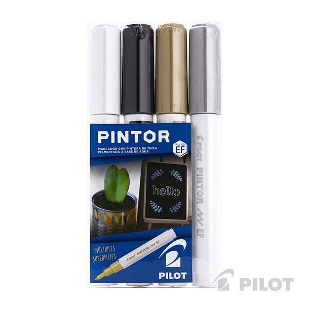 Set Pilot Pintor Ex. Fino Blanco-Negro-Oro y Plata  1