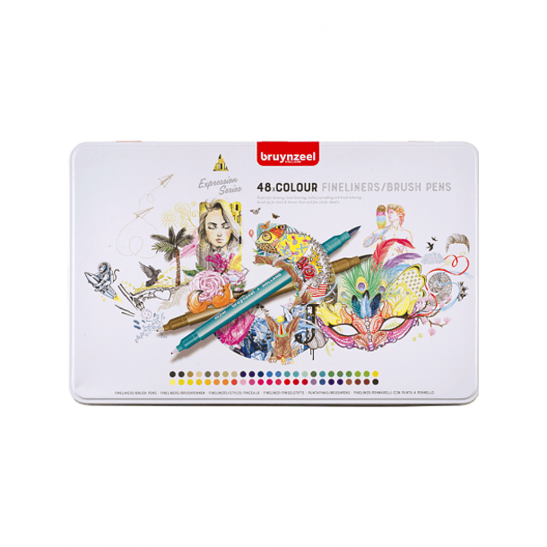 Marcadores Punta Fina/Pincel Bruynzeel 48 Colores 