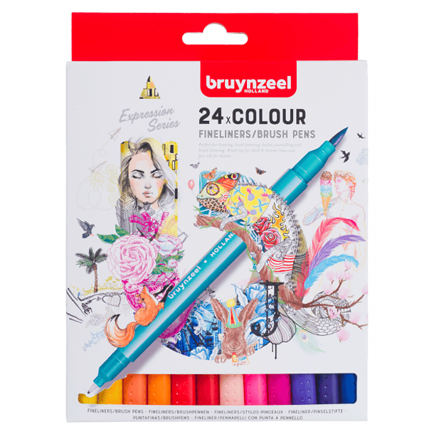 Marcadores Punta Fina/Pincel Bruynzeel 24 Colores 