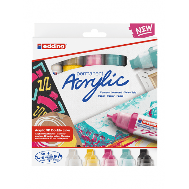 Marcadores Acrílicos Doble Punta 3D 5400 Edding Set 5 Colores Básicos 