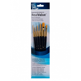 Pinceles Princeton RealValue Mango Corto Azul Pelo Sintético Taklon Dorado Set 6 (1)