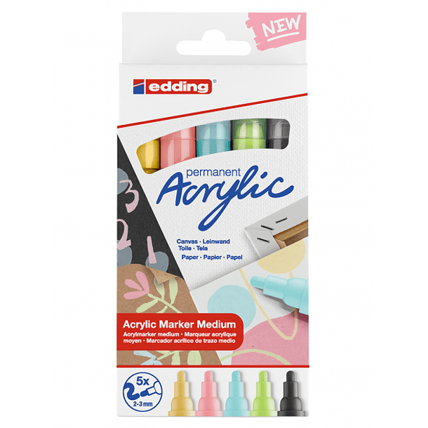 Marcadores Acrílicos Edding 5100 Set 5 Colores Pasteles 