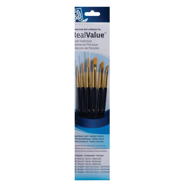 Pinceles Princeton RealValue Mango Corto Azul Pelo Sintético Taklon Dorado Set 6 (3) 