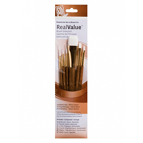 Pinceles Princeton RealValue Mango Corto Café Pelo Sintético Taklon Blanco Set 6