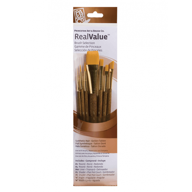 Pinceles Princeton RealValue Mango Corto Café Pelo Sintético Taklon Dorado Set 7 (2) 