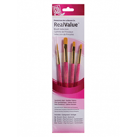 Pinceles Princeton RealValue Mango Corto Fucsia Pelo Sintético Set 4