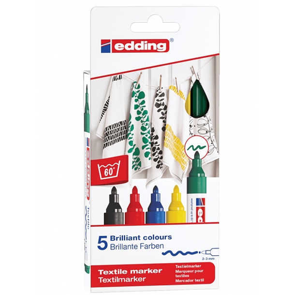 Marcadores Textil Edding Set 5 Colores Básicos Punta Media 