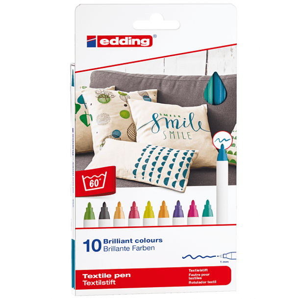 Marcadores Textil Edding Set 10 Colores Divertidos Punta Fina 