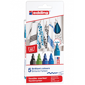 Marcadores Textil Edding Set 5 Colores Fríos Punta Media