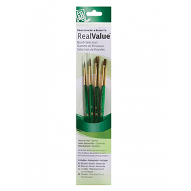 Pinceles Princeton RealValue Mango Corto Verde Pelo Sintético Camello Set 4