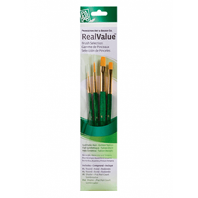 Pinceles Princeton RealValue Mango Corto Verde Pelo Sintético Taklon Dorado Set 4 (2)