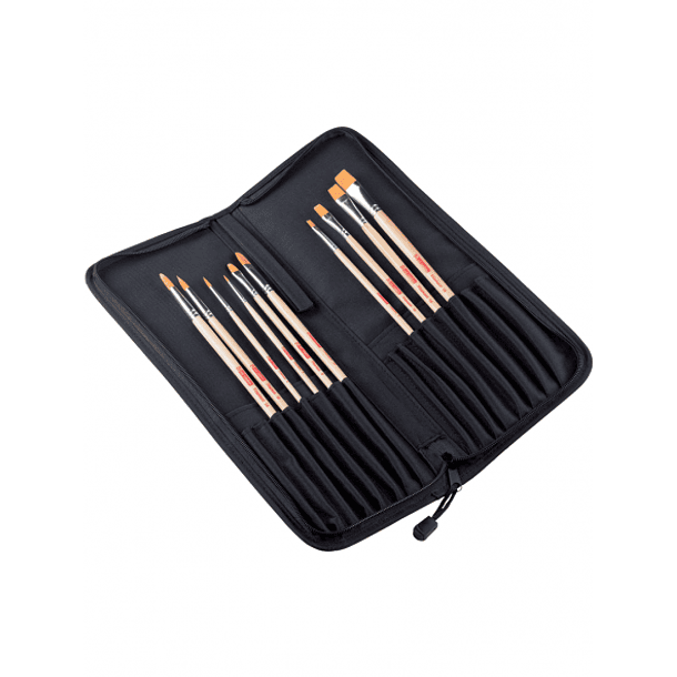 Estuche + Pinceles Oleo/Acrilico Sintetico Set de 10 